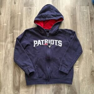 NFL New England Patriots Youth Full Zip Hoodie Navy Blue Red Hood Size M (10/12)
